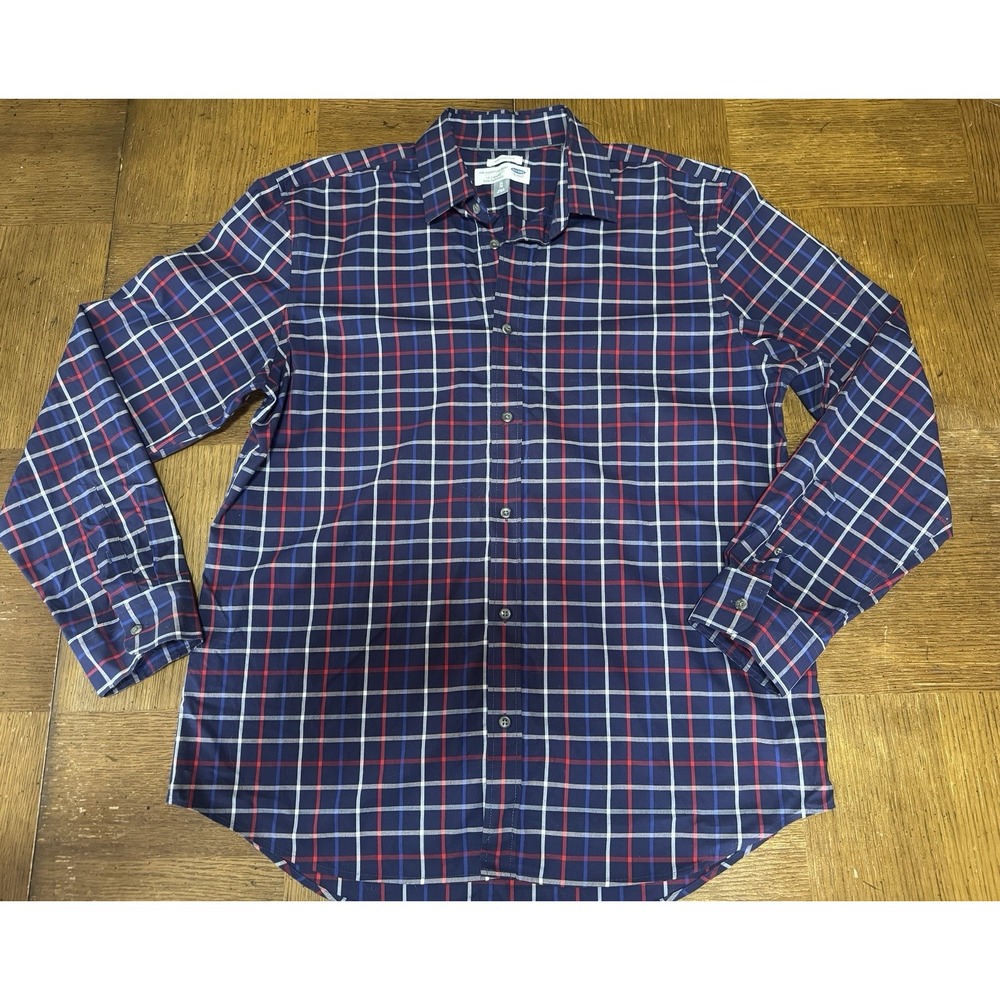 Old Navy The Signature Shirt Men's Size XL Blue Red Plaid Slim Fit